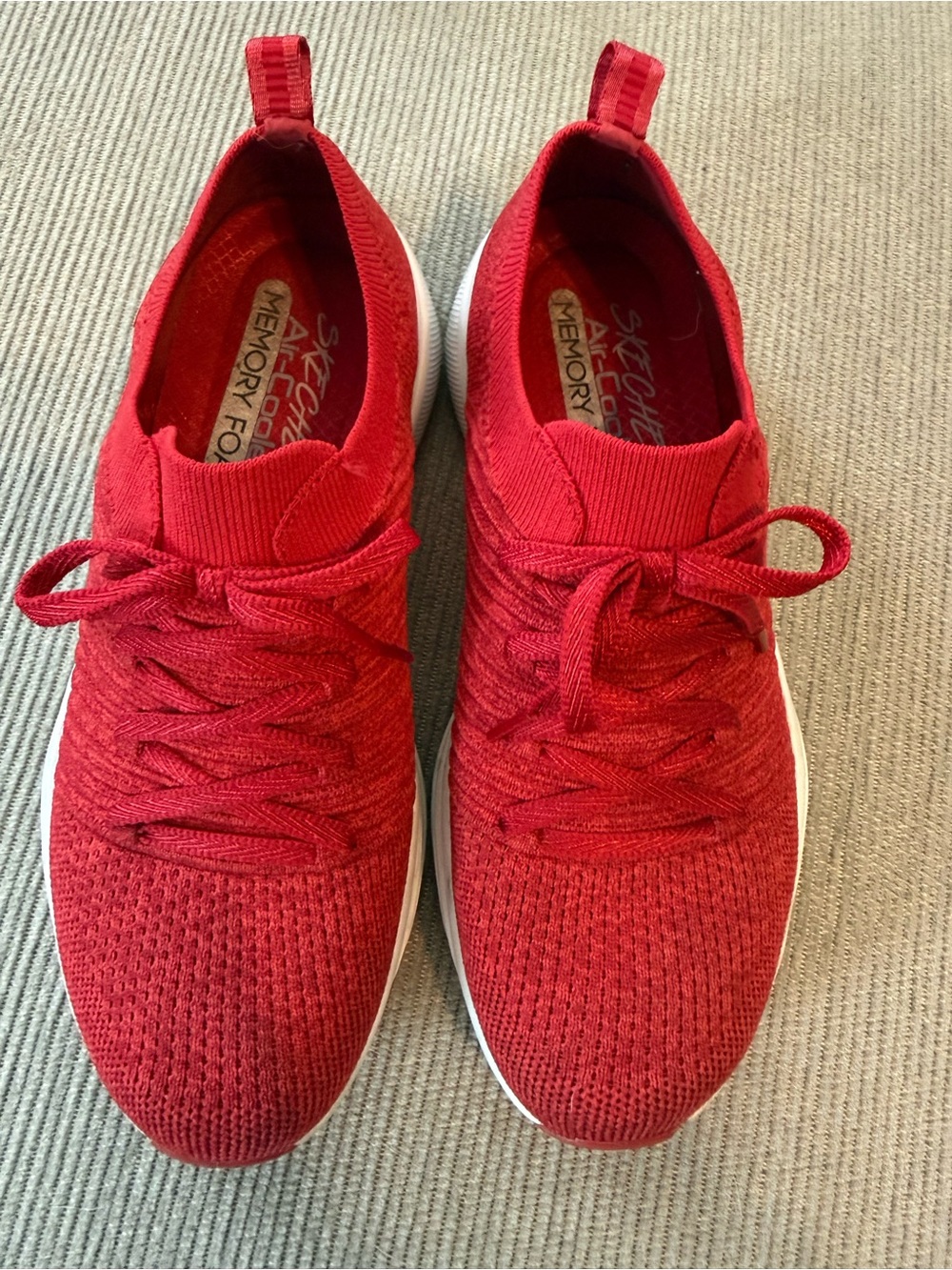 Skechers Red Knit Slip-On Lace-Up Women's Sneakers